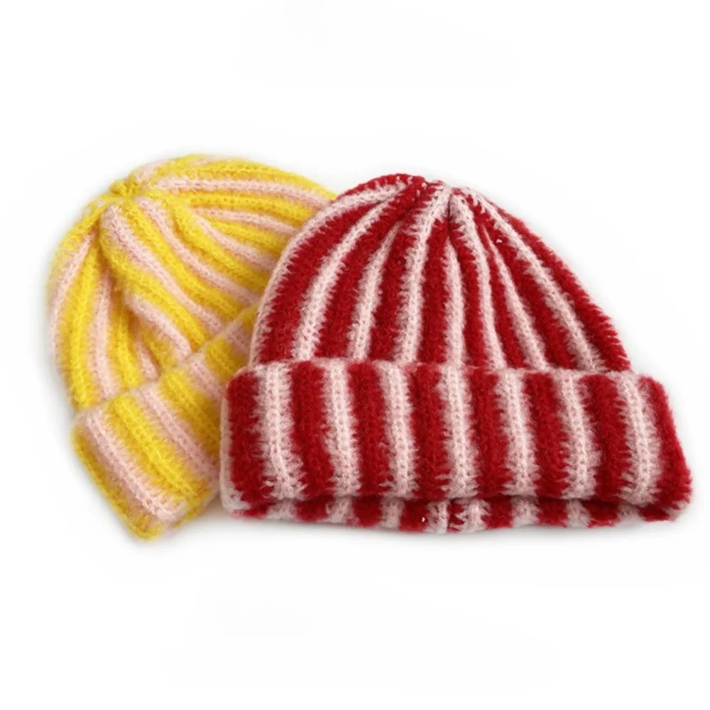 

Fashion Striped Beanie Cap Windproof Cold Proof Knitted Hat Pullover Hat Women Men