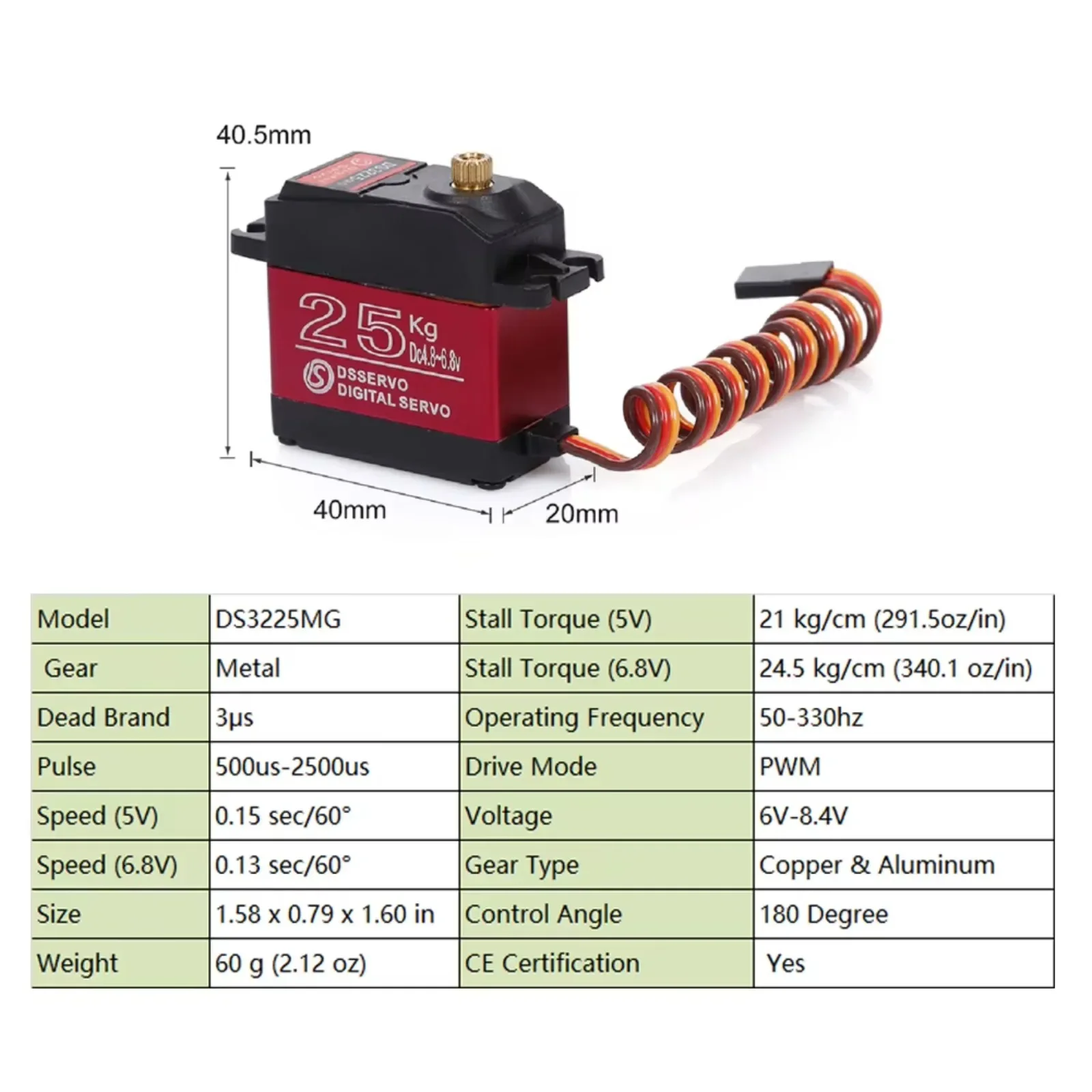 

Digital RC Servo Motor 25KG Torque Waterproof Metal Gear 180 Degree For Baja Car And Robot