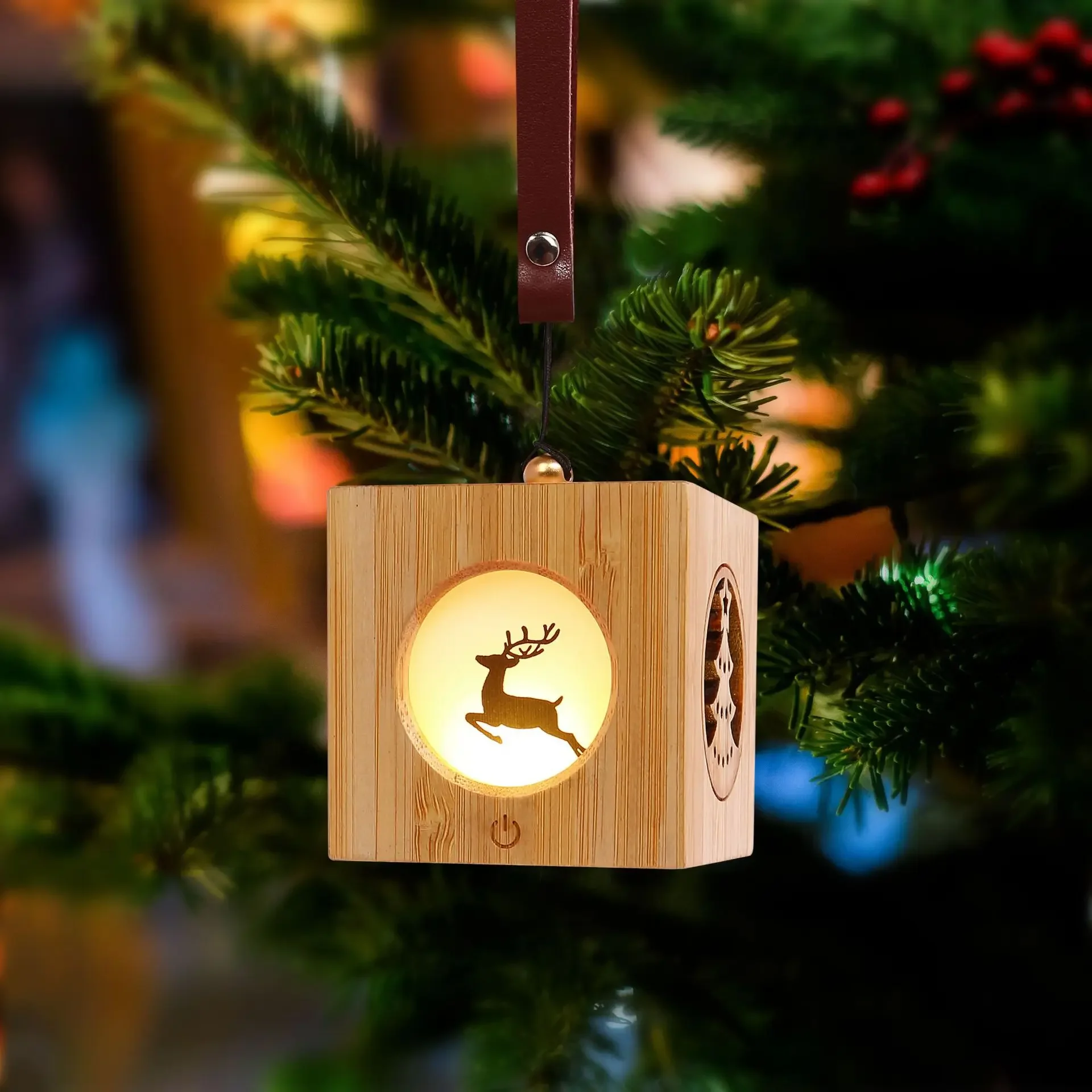 New Festival Night Light Deer-Shaped Christmas Gift Wooden Projection Ambience Light Rechargeable RGB Colorful Light