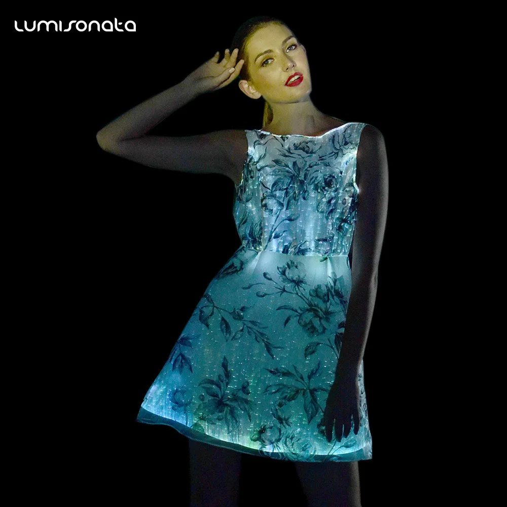 LED Optic Fiber Luminous Dress Women Party Ballroom Rave Outfit Wedding Singer Light up Stage Wear Luxury Princess Cosplay
