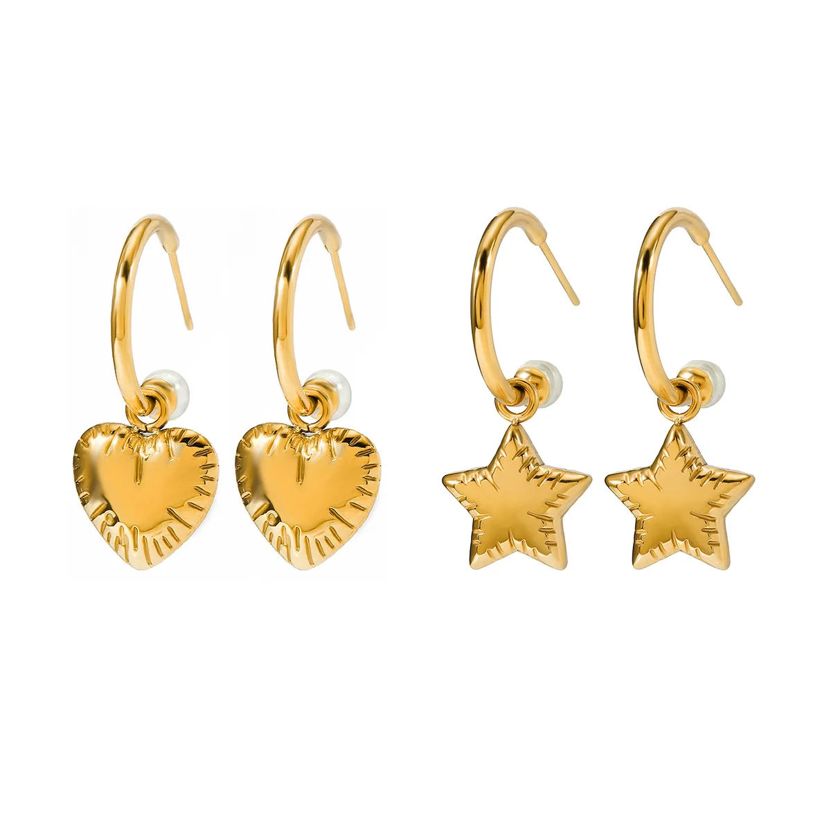 

Stainless Steel PVD 18K Gold Plated Tarnish Heart Star Drop Earrings For Woman Jewelry Wholesale Summer Trendy