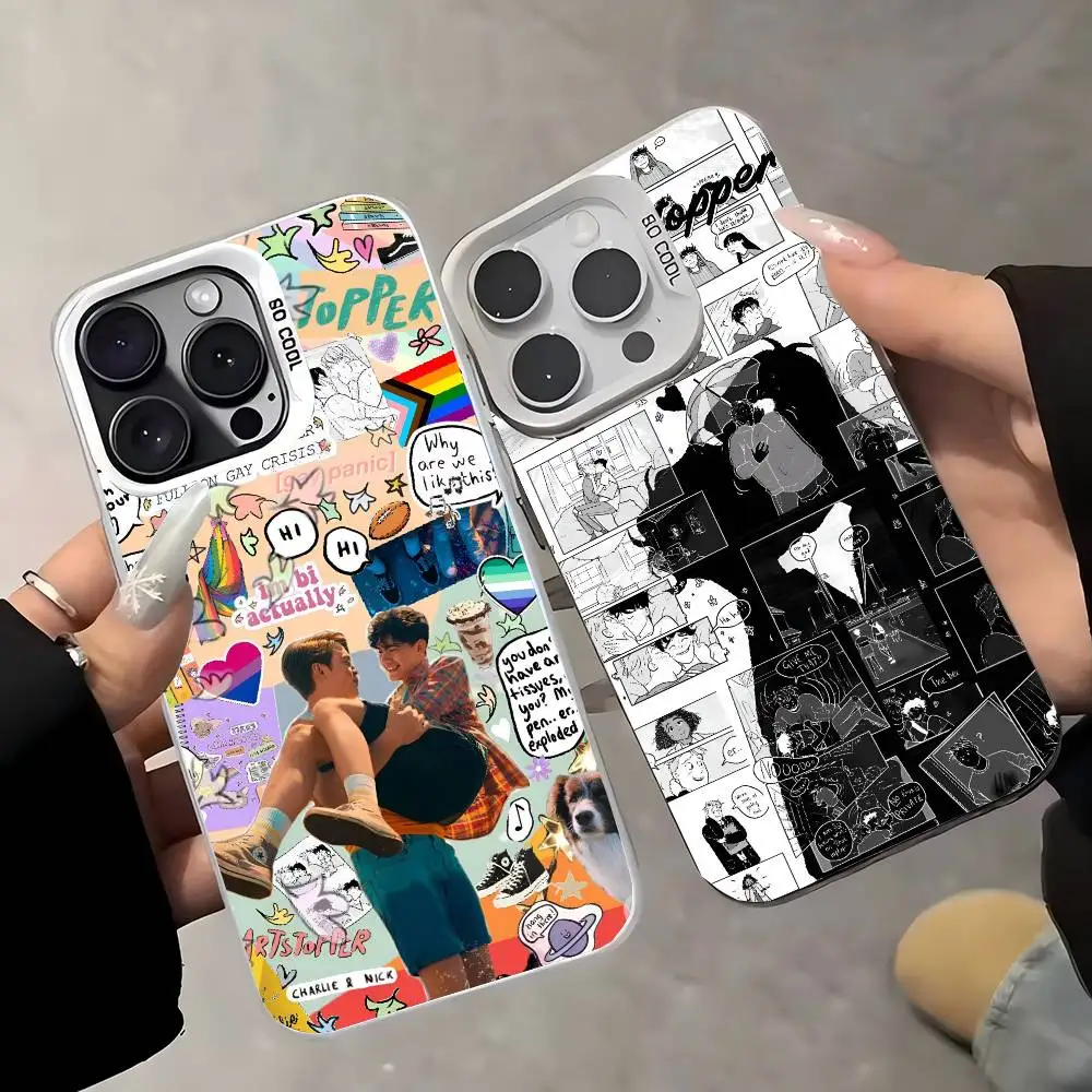 1 funda de teléfono Heartstopper para IPhone 17 Air 16 15 14 13 12 11 Pro Max Plus Color a prueba de golpes parte trasera plateada