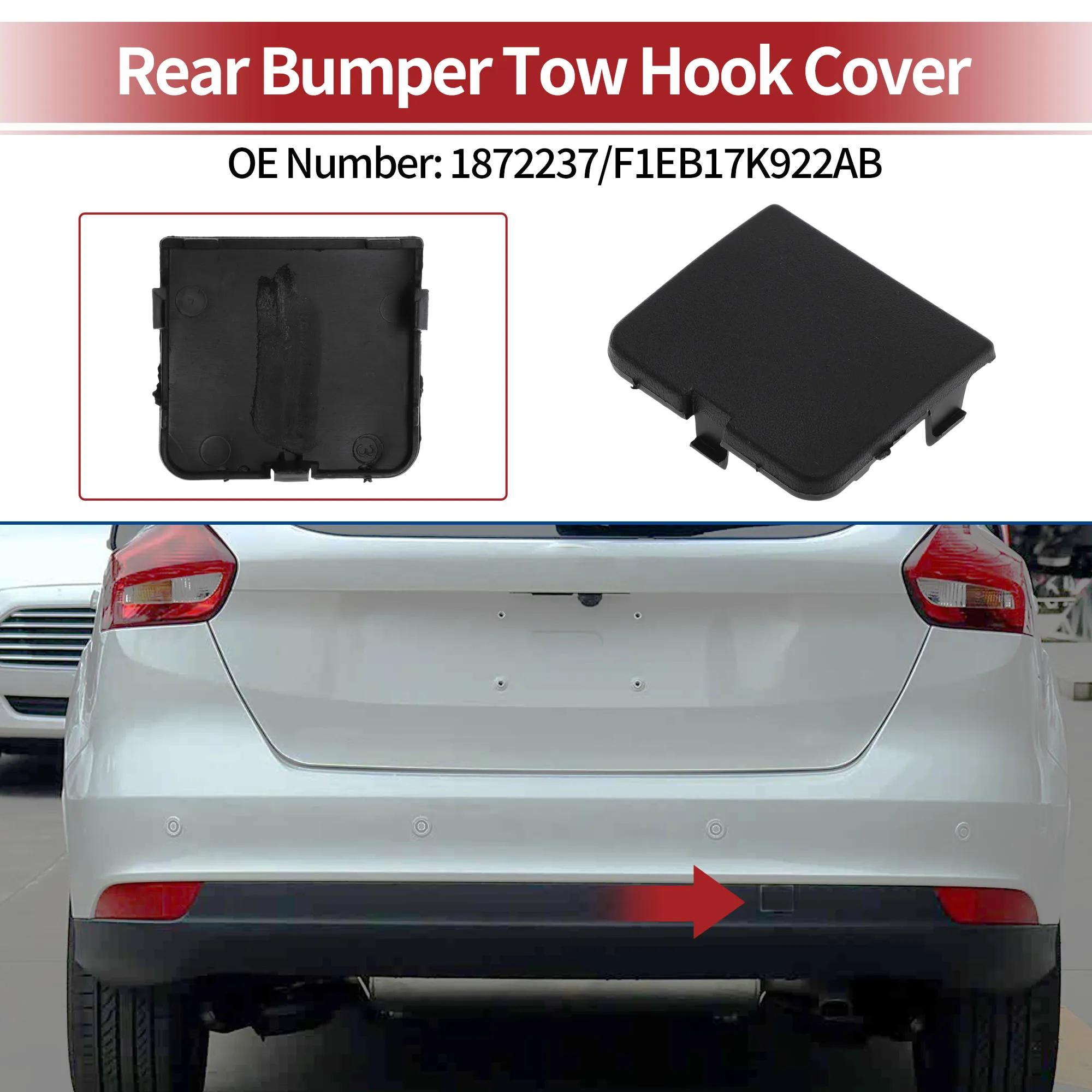 X Autohaux Rear Car Tow Hook Cover Cap for Ford Focus 1.0t 2012-2017 No.1872237 Black 1 Pc