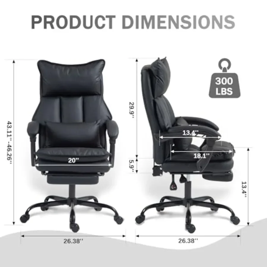 Executive Home Office Desk Chair with 155 Reclining Function, Adjustable Footrest, Premium Leather Upholstery, High Back Design