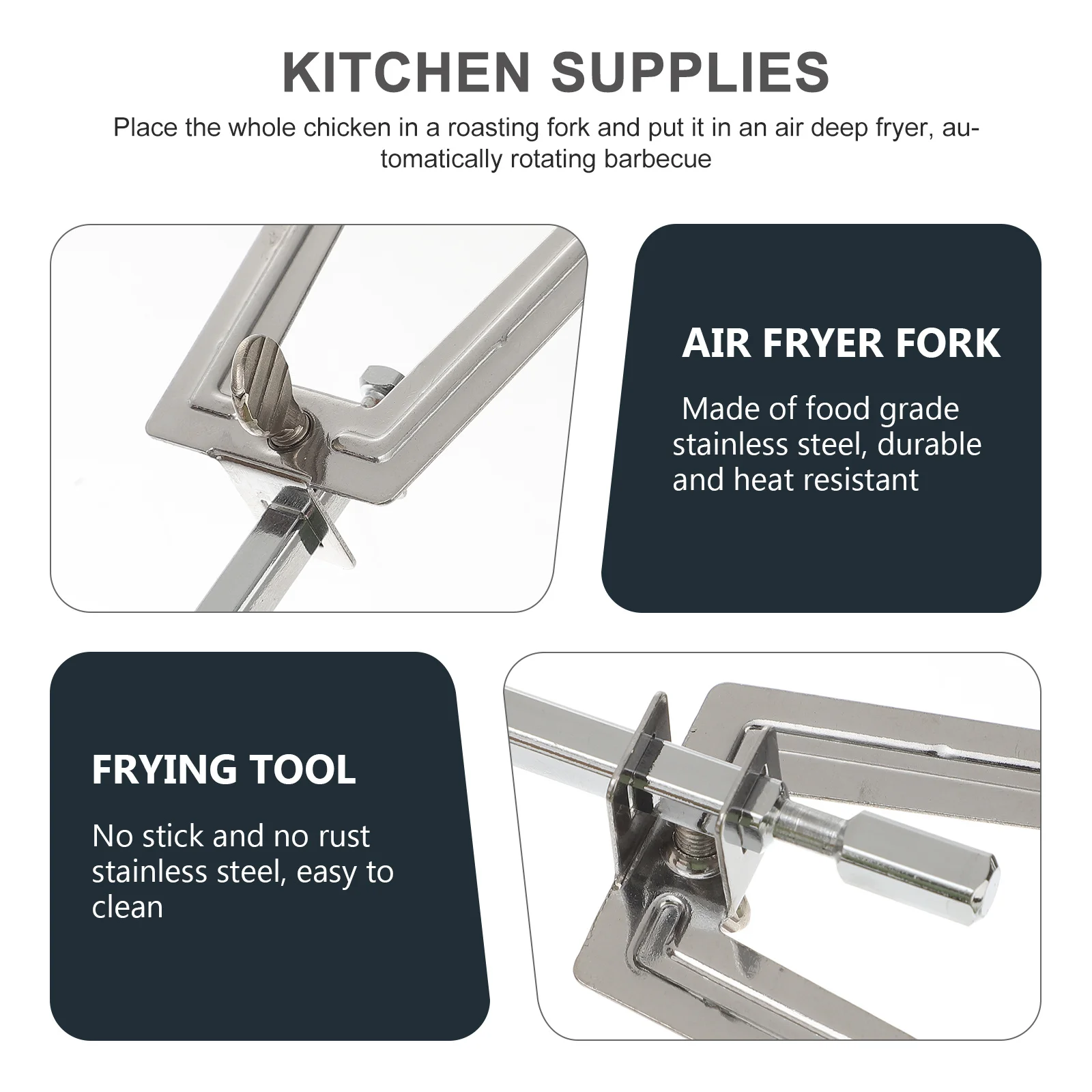 

Air Fryer Accessories Stainless Steel Rotating Fork Roast Chicken Fork Rotisserie Grill Baking Supplies Baking Supplies