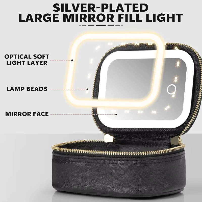 Detachable Led Light Makeup Bag Portable And Cute Mini Lipstick Bag Pu Leather Waterproof Makeup Bag With Mirror Storage Bag