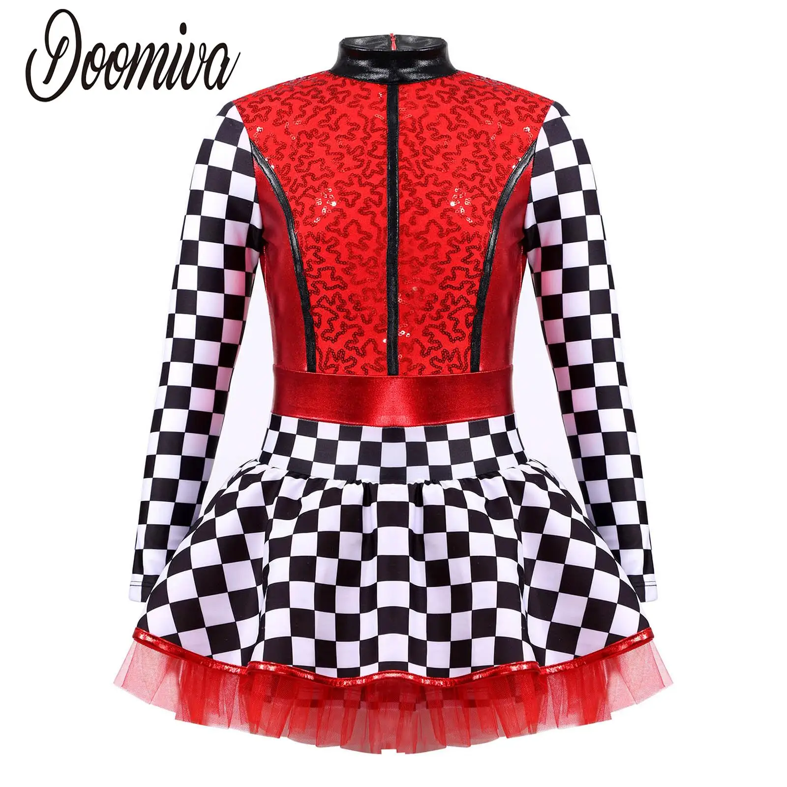 Kids Girls Race Car Driver Costumes Halloween Racer Suit Long Sleeve Sequined Tutu Dress Cosplay Party Carnival Fancy Dress Up