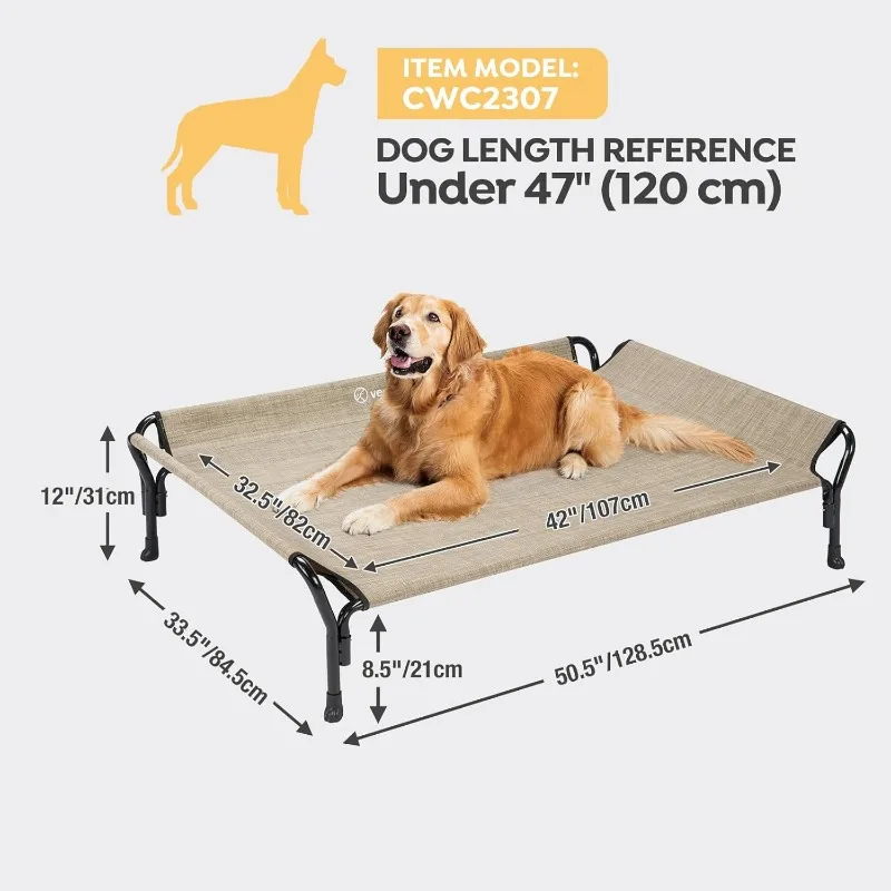 Cama de cachorro elevada com resfriamento, cama de cachorro elevada com guarda-corpo, estrutura de cama de cachorro à prova de mastigar com sofá-cama de cachorro lavável e antiderrapante