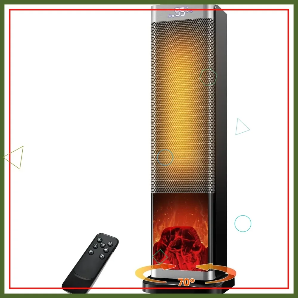 

1500W PTC Ceramic Heater with Thermostat, Remote Control, 70° Oscillation, Quiet for Office Bedroom