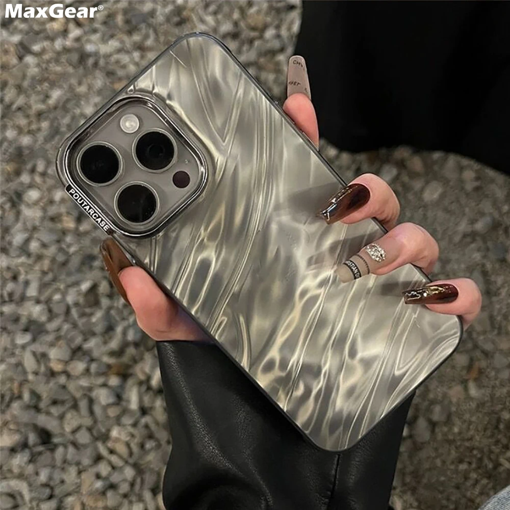 Luxury Plating Silicone Shiny Water Ripple Case For iPhone 16 15 14 13 12 11 Pro Max Plus Aesthetic 