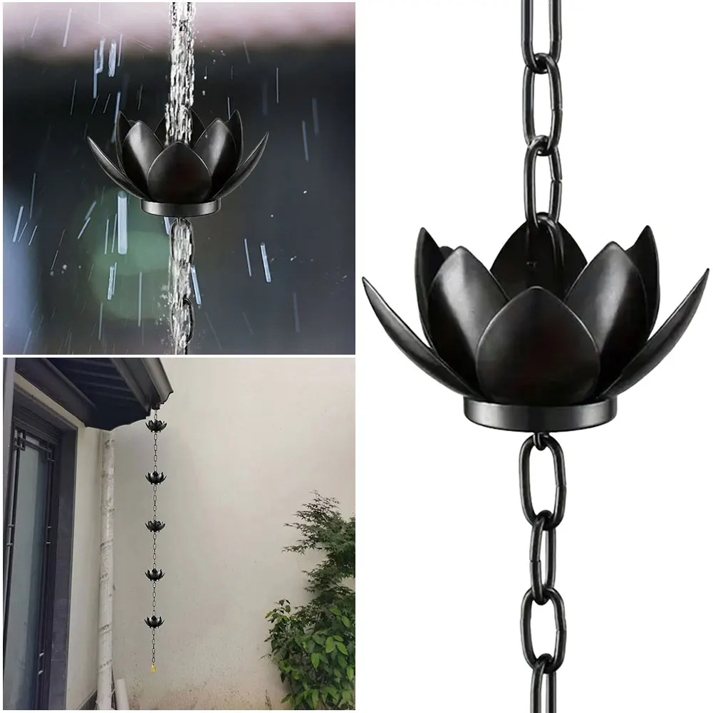 120CM Lotus Rain Catcher Chain Decorative Rain Chain Outdoor Garden Hanging Rain Catcher Cups for Gutters