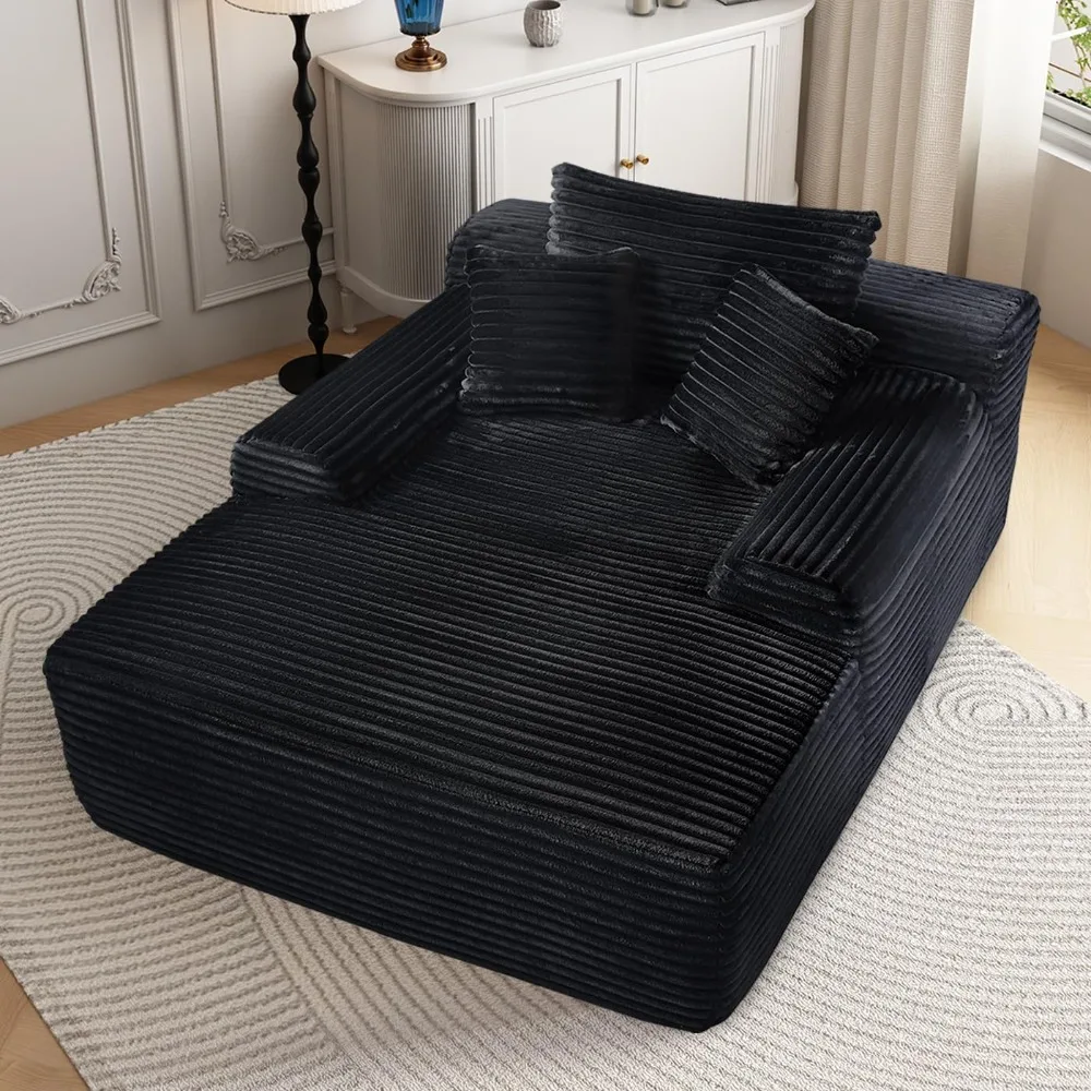 

68'' Chaise Lounge Chair Indoor, Black Plush Corduroy Cloud Couch, Fluffy Oversized Sofa Bed for Bedroom Living Room, Comfy Bone