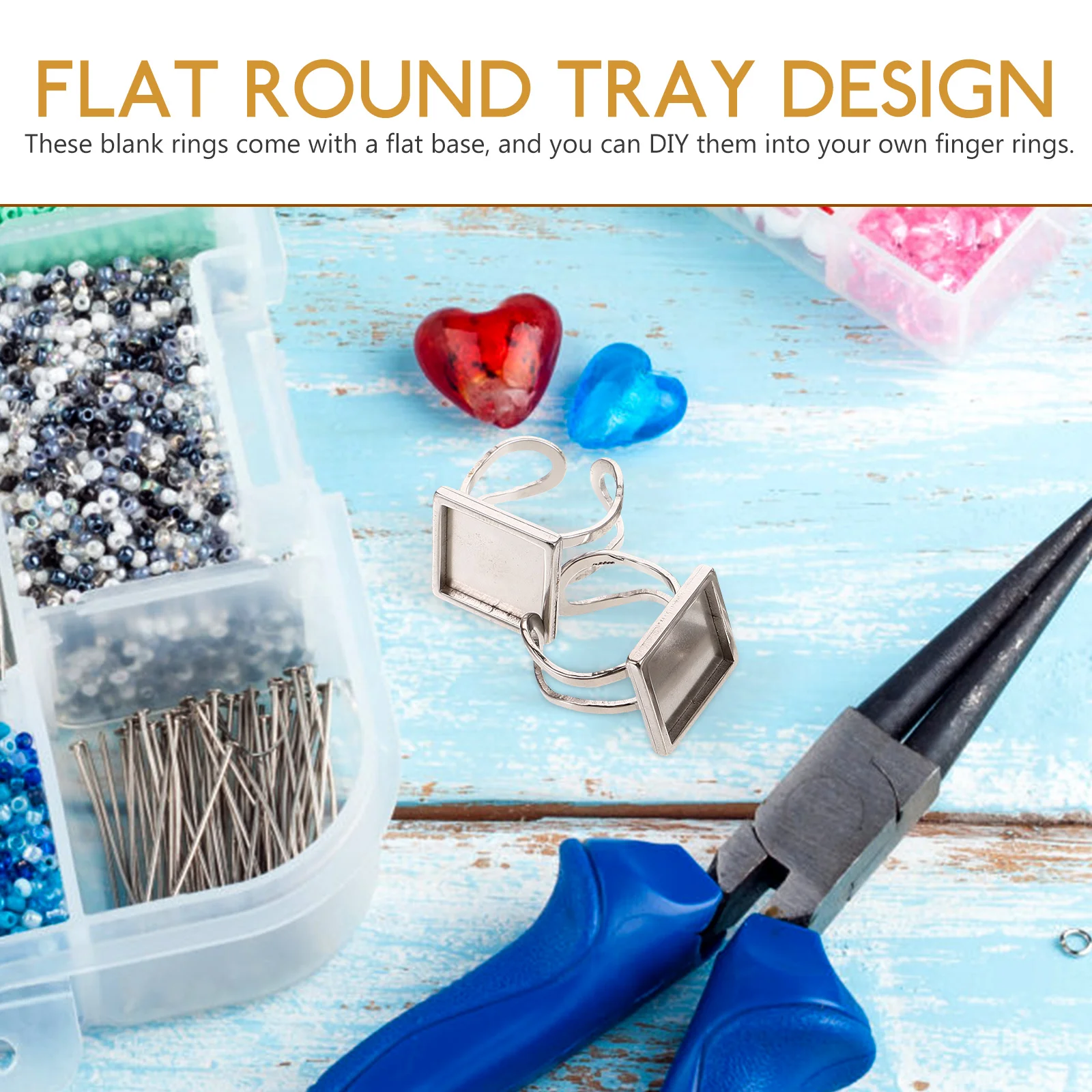 

4pcs Stainless Steel Ring Blanks Square Bezel Tray Base For Diy Jewelry Making Resin Crafts Metal Socket Rings