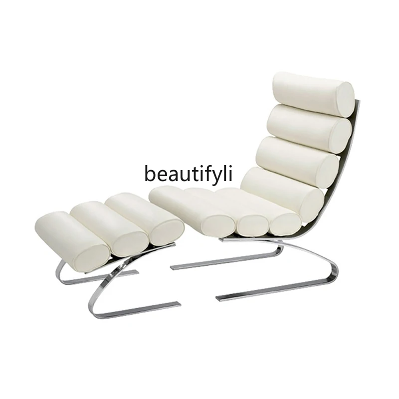 Creative reclining chair Rib chair Simple modern stainless steel leather chair