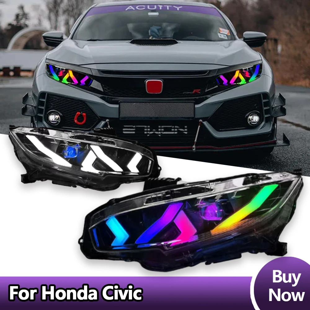 

Автомобильные фары для Honda CIVIC, RGB светодиодный проектор, фара в сборе 2016-2021, указатели поворота, дневные ходовые огни