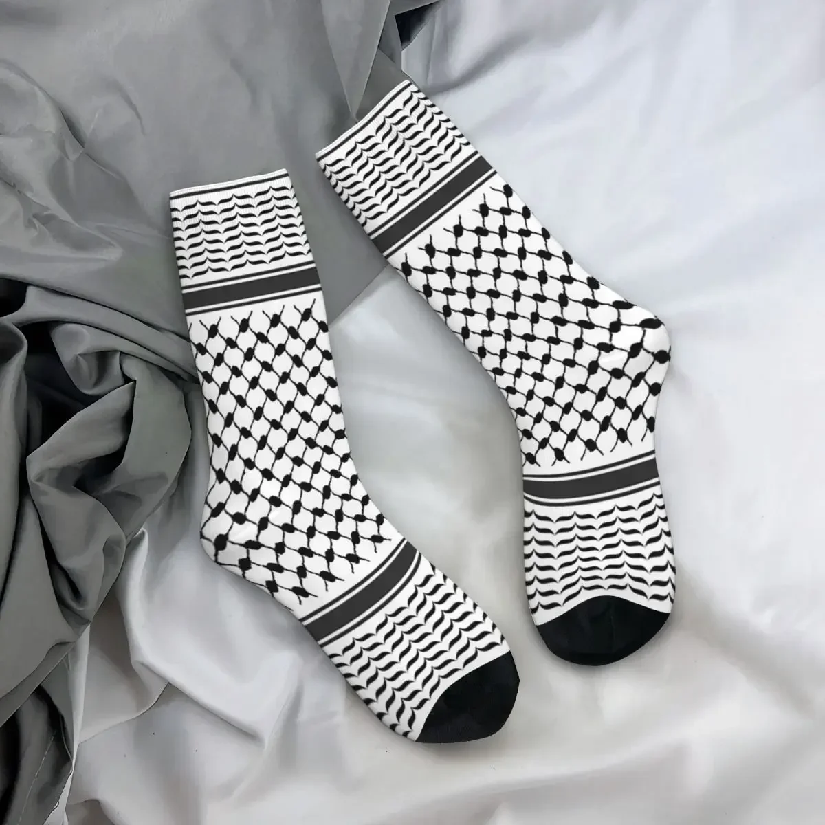 All Seasons Crew Stockings Palestinian Kufiya Pattern Design Original Black And White Keffiyeh (Yasser Arafat) Socks Long Socks