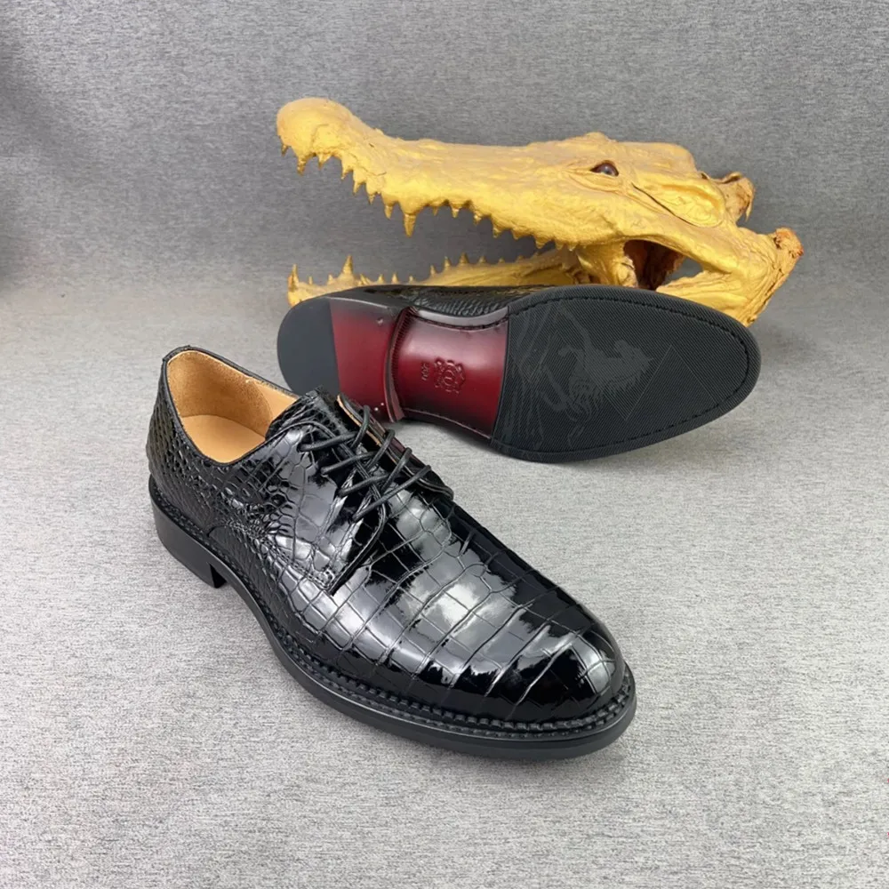 

Новые мужские деловые туфли-оксфорды 2026 года из натуральной кожи брюха крокодила, на шнуровке, с острым носком