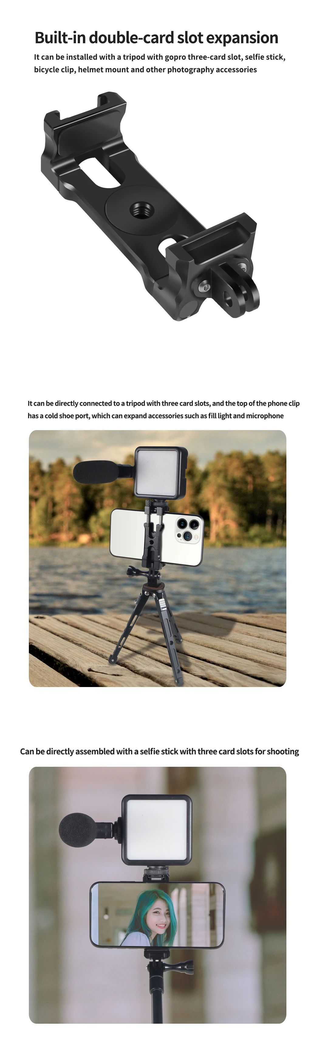 BGNing Handy-Clip-Monitorhalterung aus Aluminiumlegierung mit 1/4-Zoll-Arri-Positionierungsloch, Schnellverschluss für 62–87 mm große Smartphones – Detail 14