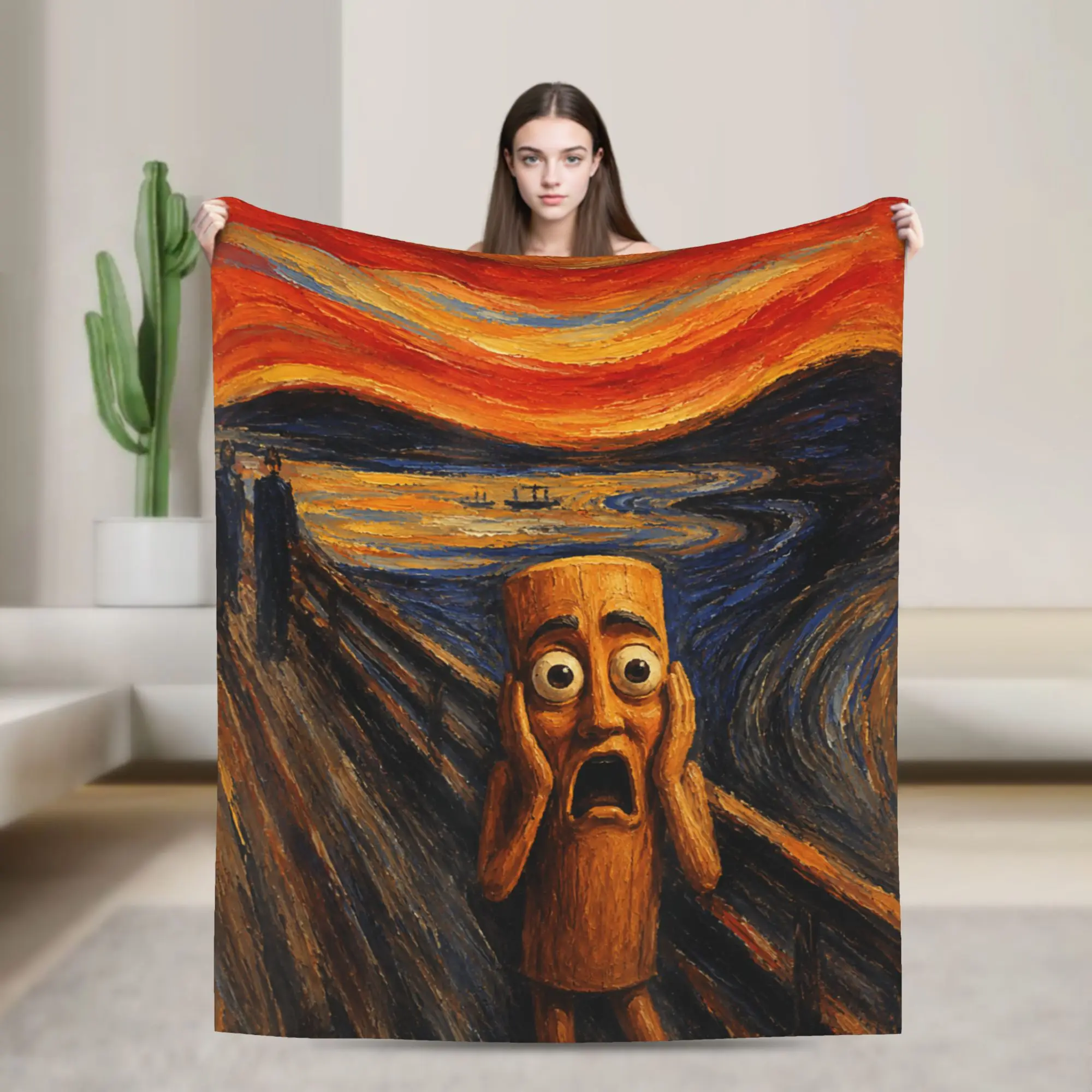 Tung Tung Tung Sahur Scream Famous Painting Parody Meme Blanket Adults Flannel Throw Blanket For Living Room Soft Bedspread