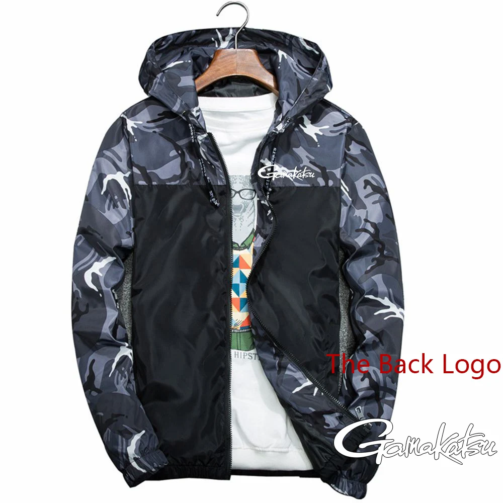 

2025 Spring Autumn Trendy Camouflage Patchwork Hooded Hoodies Men's Gamakatsu Print Cardigan Zip Popular Long Sleeve Jacket Coat