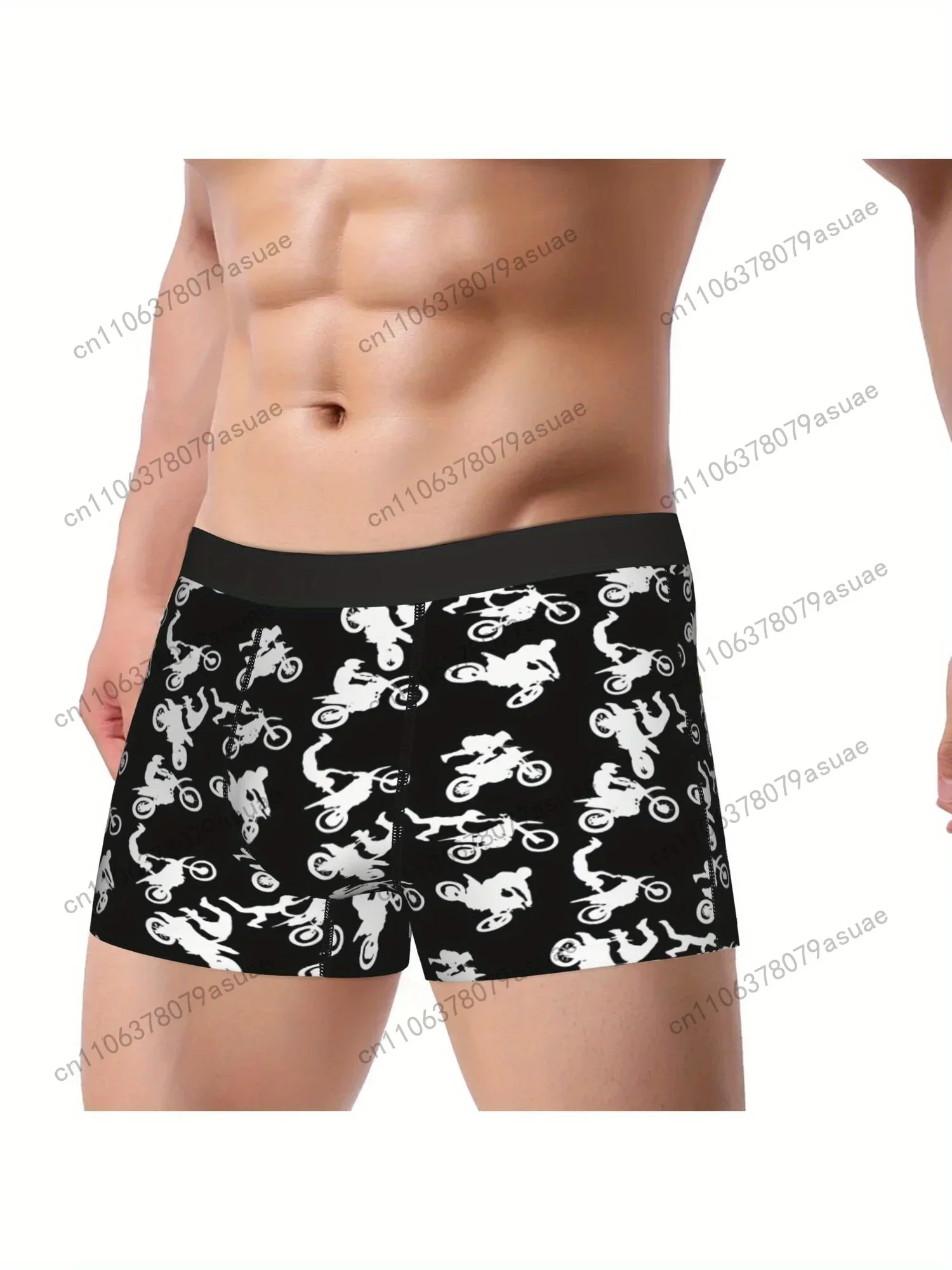 Men'S Freestyle Dirt Bike Tricks Print Boxer Briefs Breathable Stretch Fabric Black with White Motorcycle Design Comfort Black