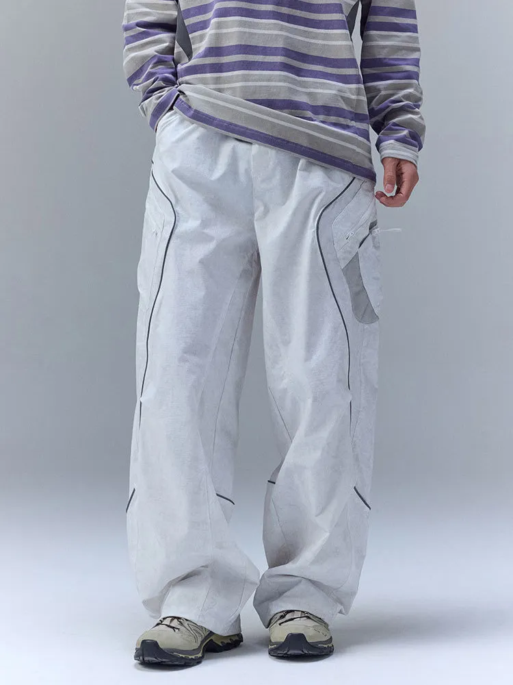 

Waterproof Multi-ket Mud-Dyed Casual Pants Loose Elastic Waist Rope Bule Straight Leg Men's Faion Streetwear