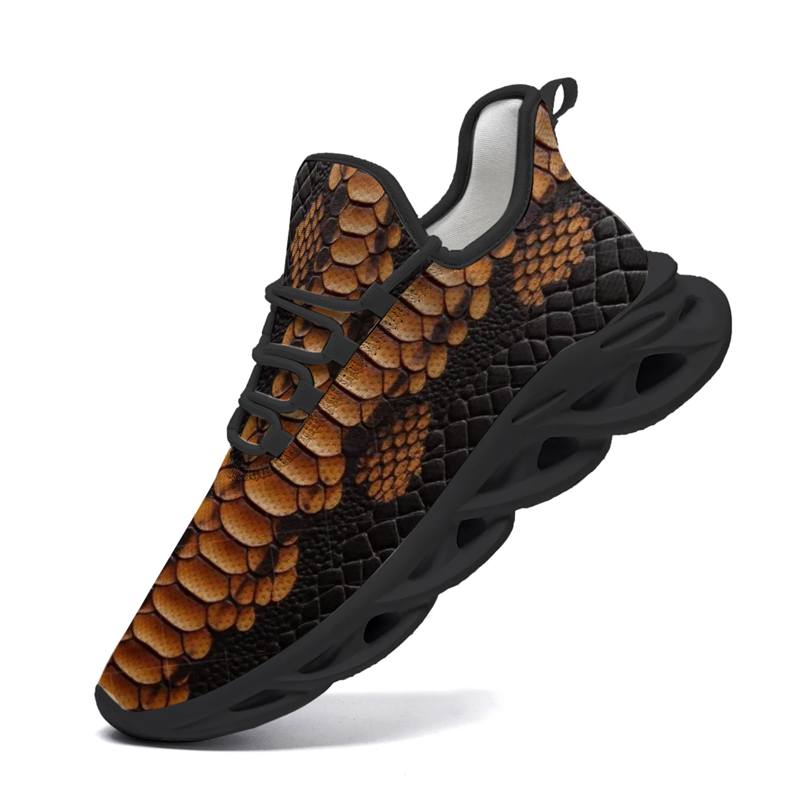 

Snakeskin print, casual sports shoes for man and woman, lightweight walking and running shoes, mesh laces