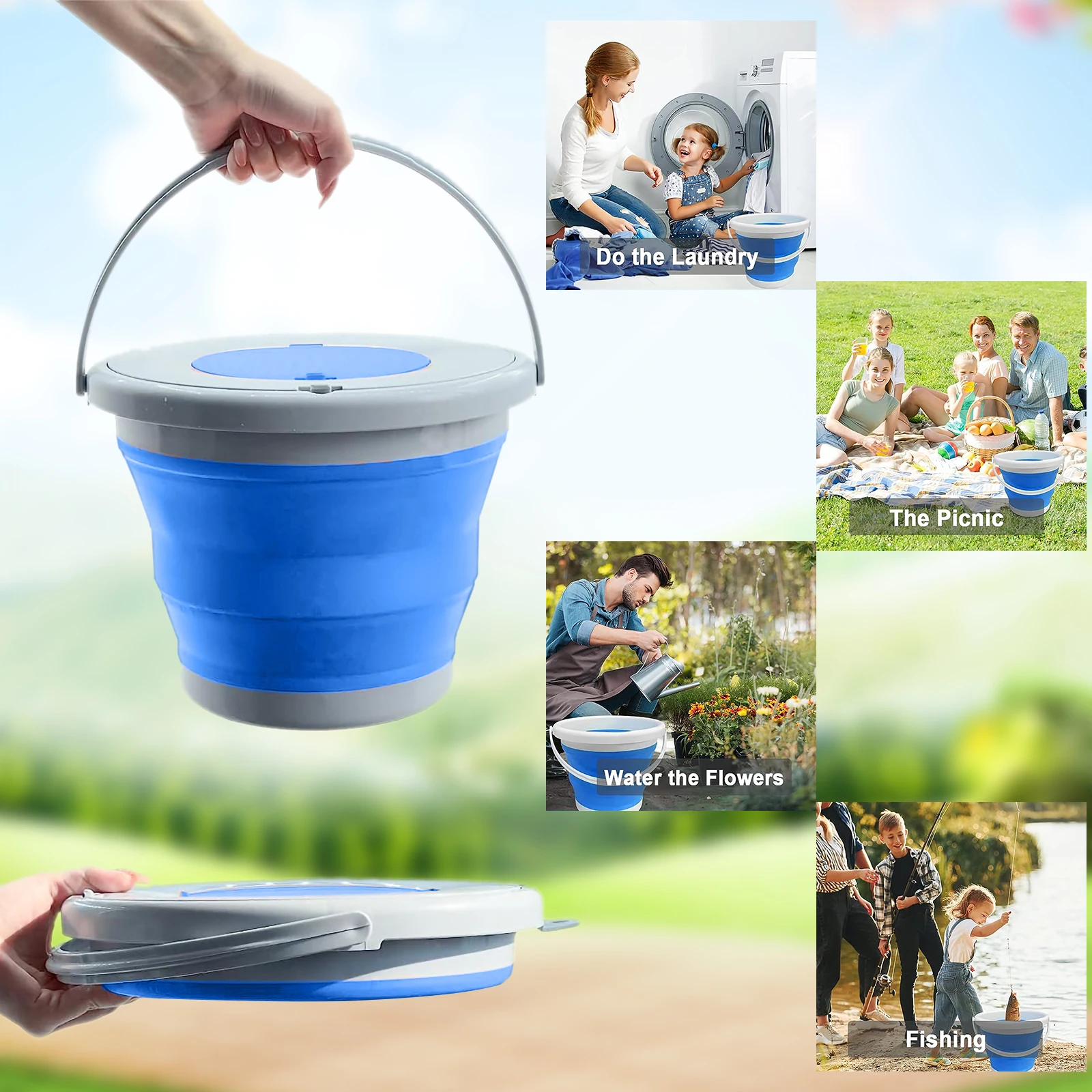 Blue multifunctional toy gun water bullet storage bucket with foldable large capacity for delivering water bullets