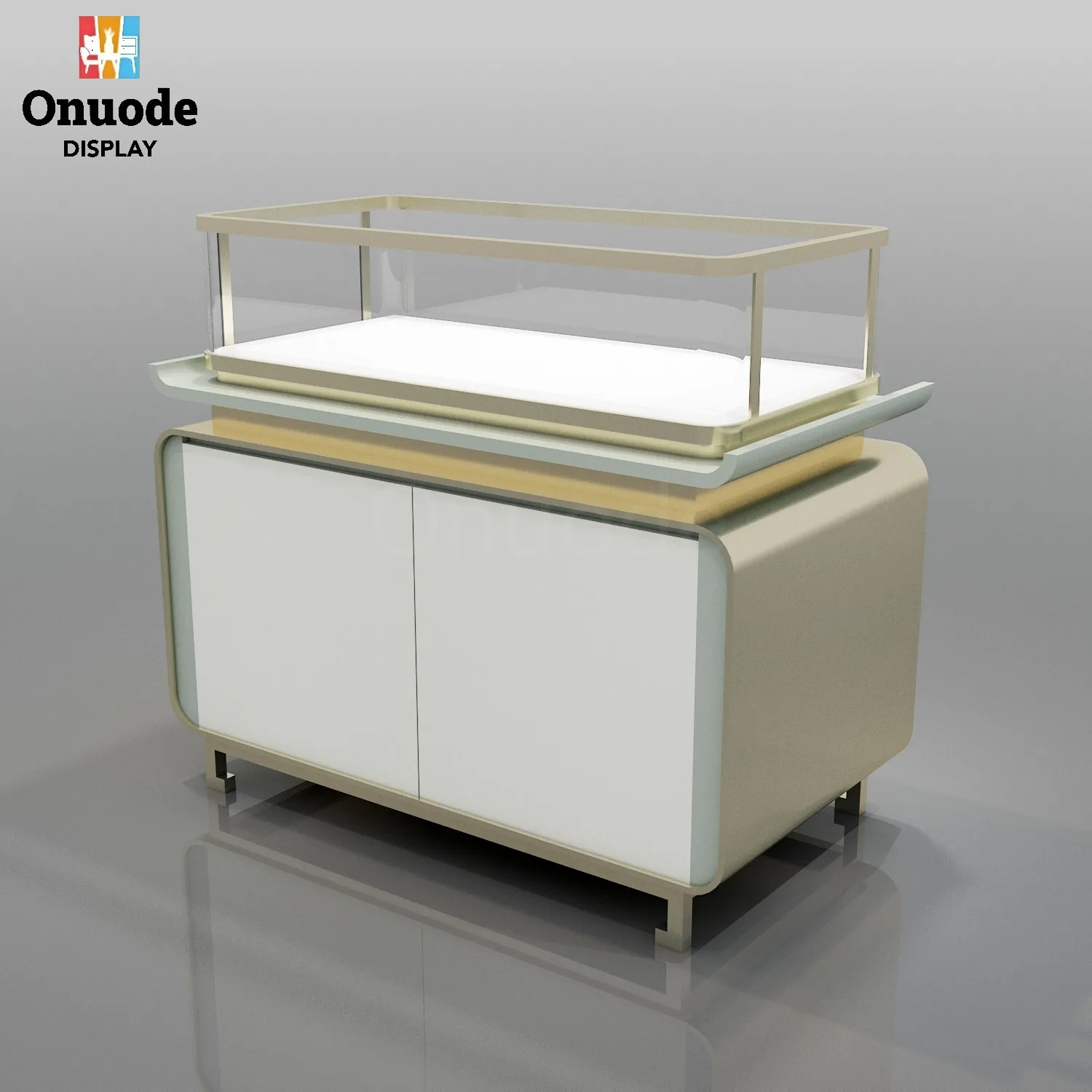 맞춤형 최고급 유리 금속 프레임 진열장, LED 조명이 있는 매장용 주얼리 진열대