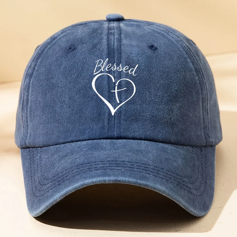 

1pc Distressed Washed Baseball Cap With Love Letter Print, Unisex Outdoor Sun Fishing Hat, Trendy Duckbill Cap For Men And Women