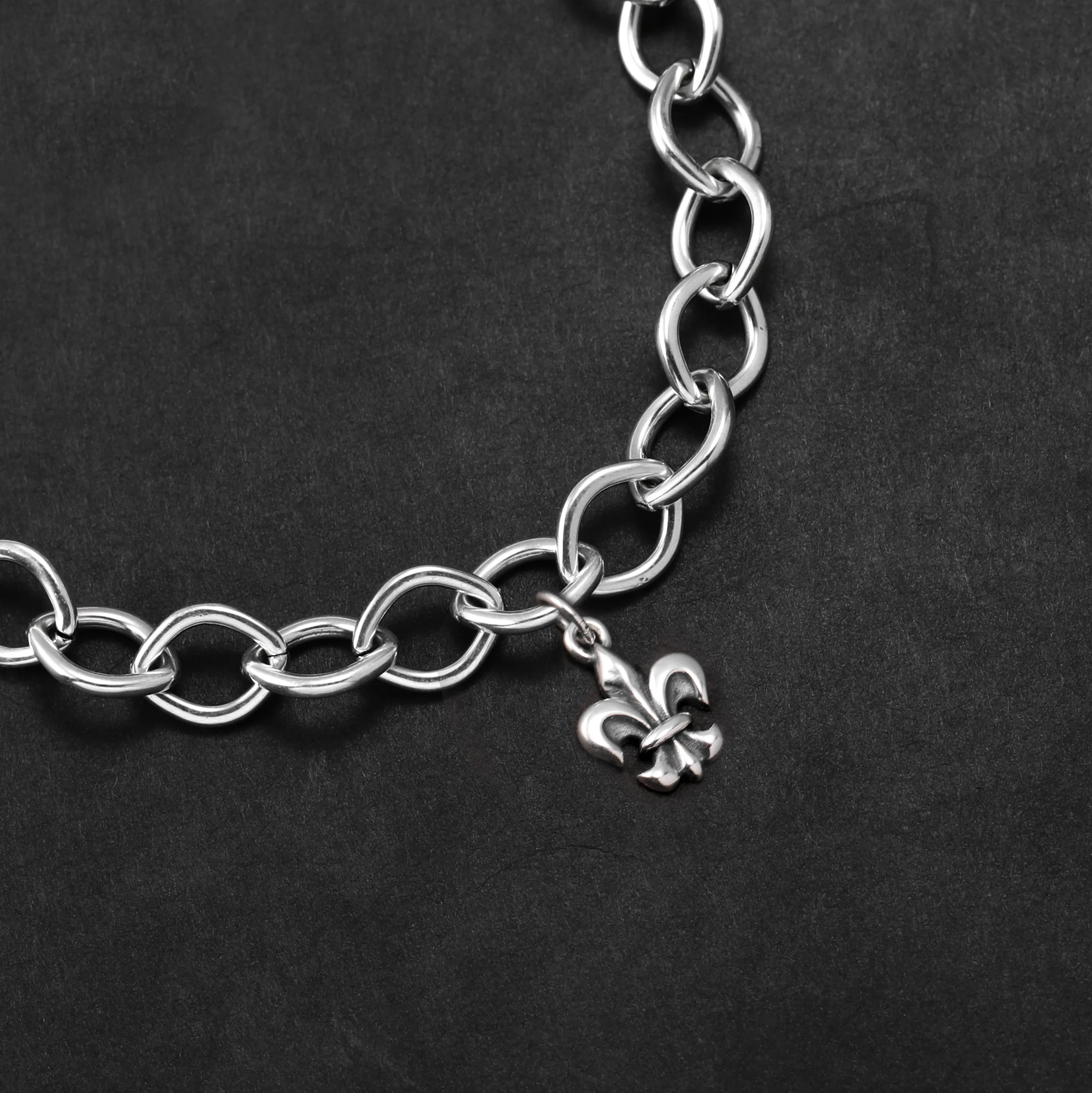 Genuine 925 sterling silver Forged Link Charm Bracelet paired with a fine pendant