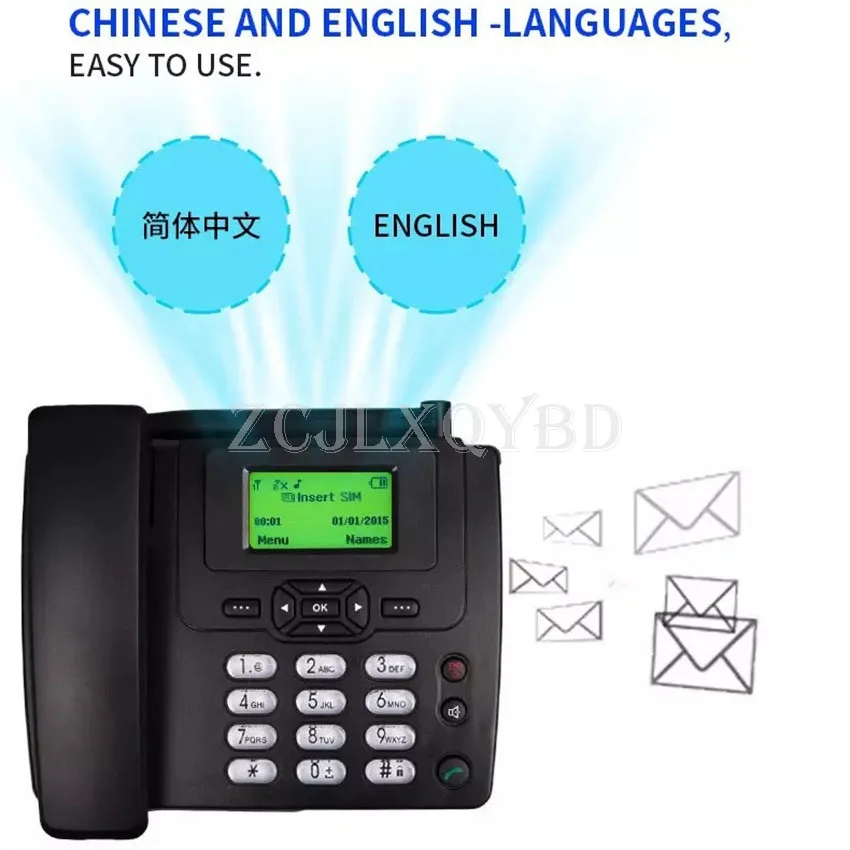 1 Set Cordless Phones With Dual GSM SIM Card SD Card Wireless Fixed Phone Desktop Telephone for Office Home