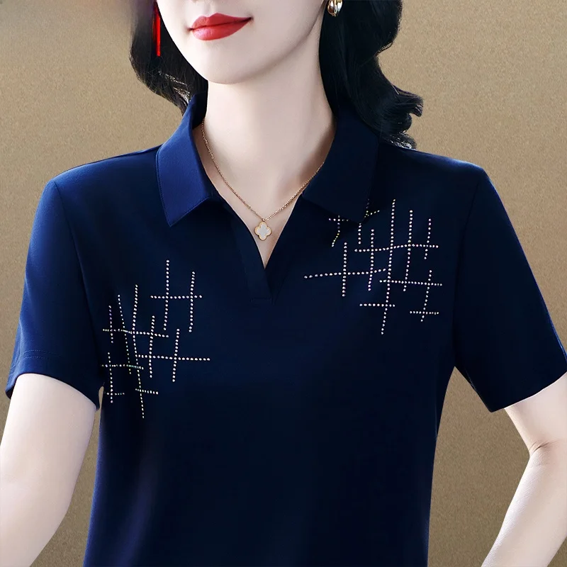 

Casual Spor ort Sve T-irt Women Summer 2025 New Loose Slimming Large Size Top Faionable Mommy Wear Flip-Collar