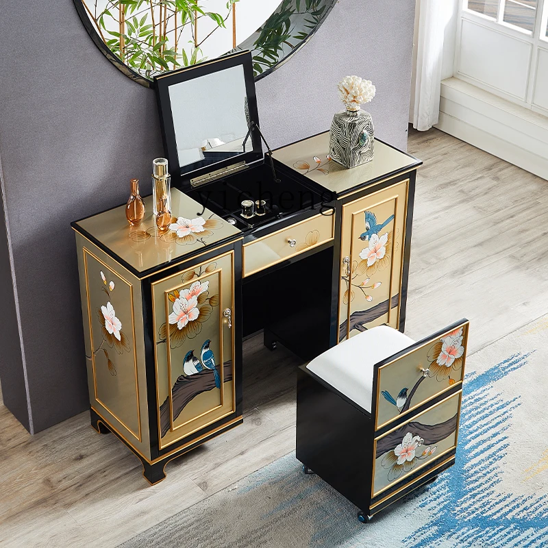 LSL New Chinese Style Dressing Table Bedroom Solid Wood Makeup Table Multi-Functional Desk Storage Cabinet