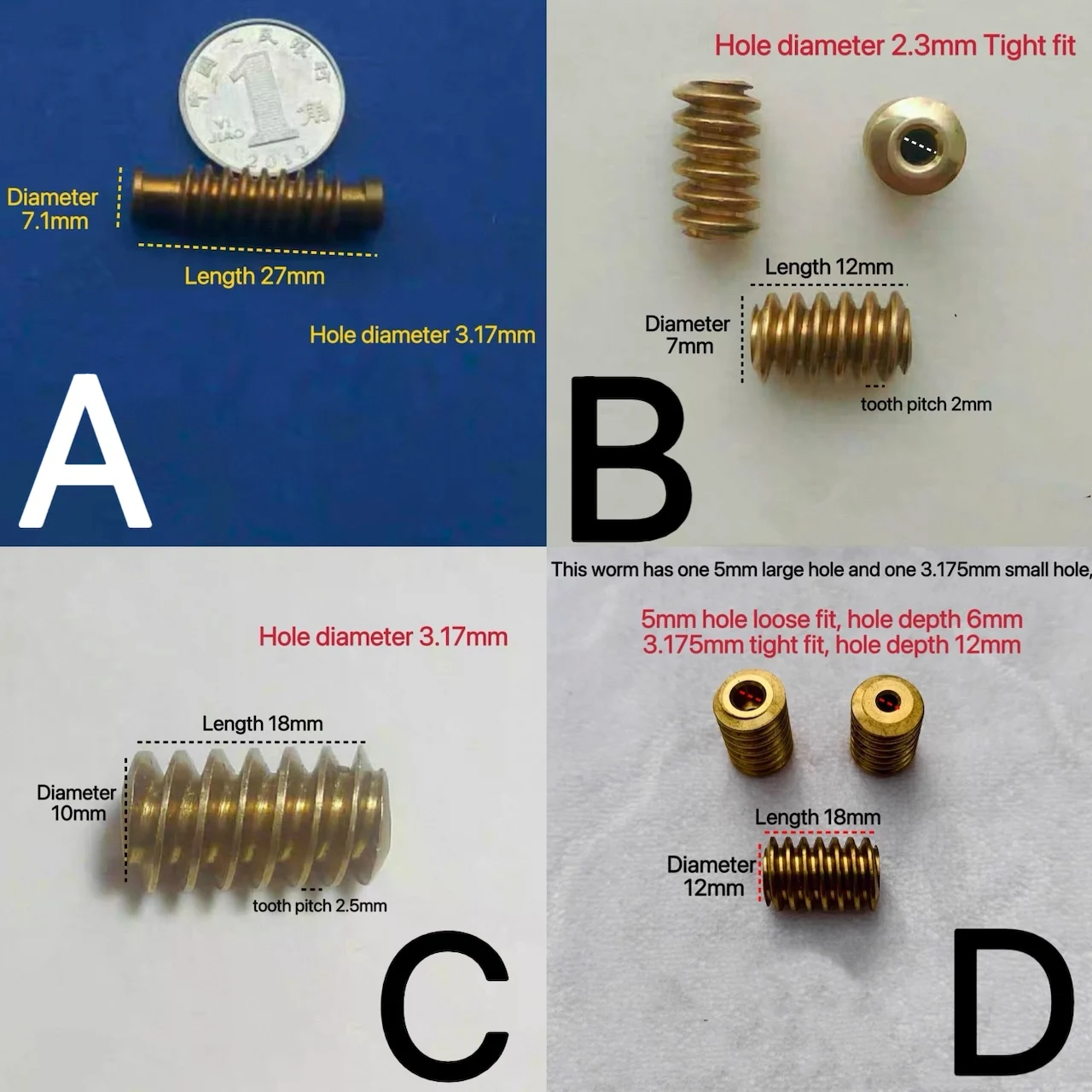 Imagen 3: Engranaje helicoidal de cobre para bricolaje, piezas de reducción de husillo de motor de 2.3MM, 3.17MM, 5MM para proyectos de mejora del hogar e ingeniería