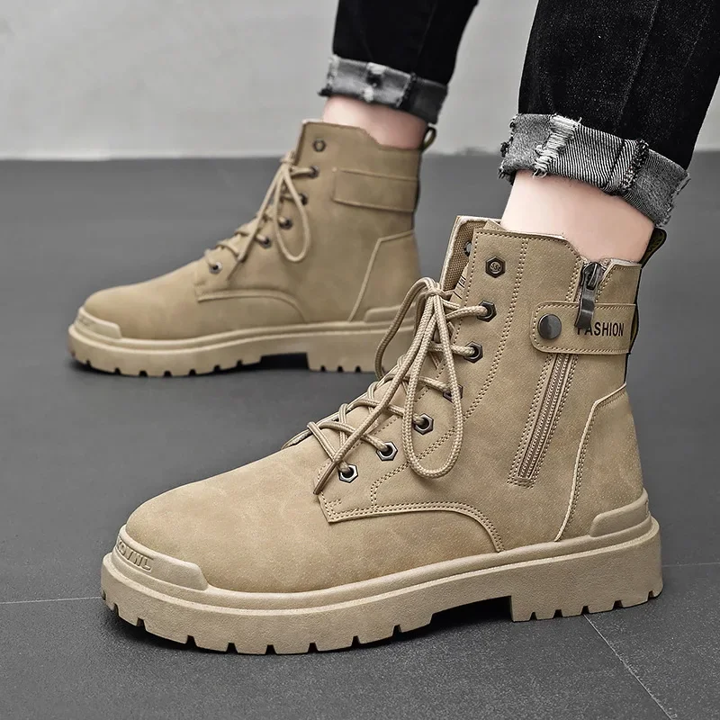 Men's Boots Autumn Work Boots Platform Boots Men's Fashion Boots Sneakers Thick Sole Hiking Shoes Motor Shoes Side Zipper Boots