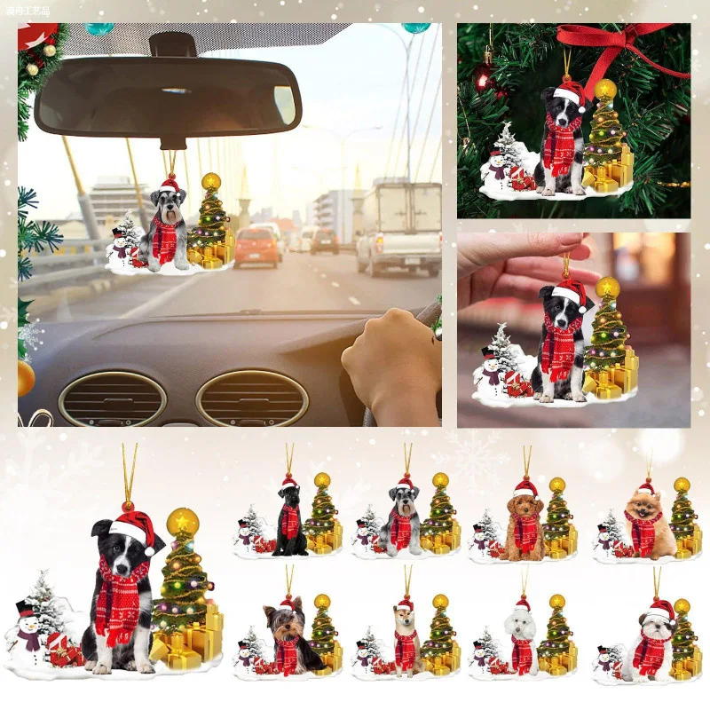 

Christmas Dog & Snowman Acrylic Ornaments 2D Flat Design Car Hanging Holiday Decorations New Design