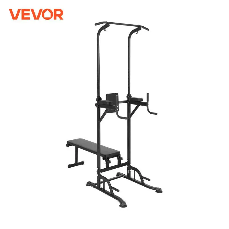 VEVOR 440LBS Power Tower with Bench Adjustable Pull Up Bar Stand Dip Station & Detachable Bench Multi-Function Home Gym