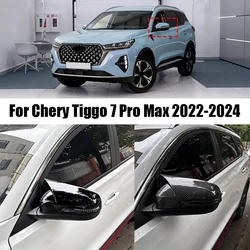 For Chery Tiggo 7 /7 Pro Max 2024 2023 2022 2021 Bullhorn rearview mirror protective cover bright black carbon fiber pattern