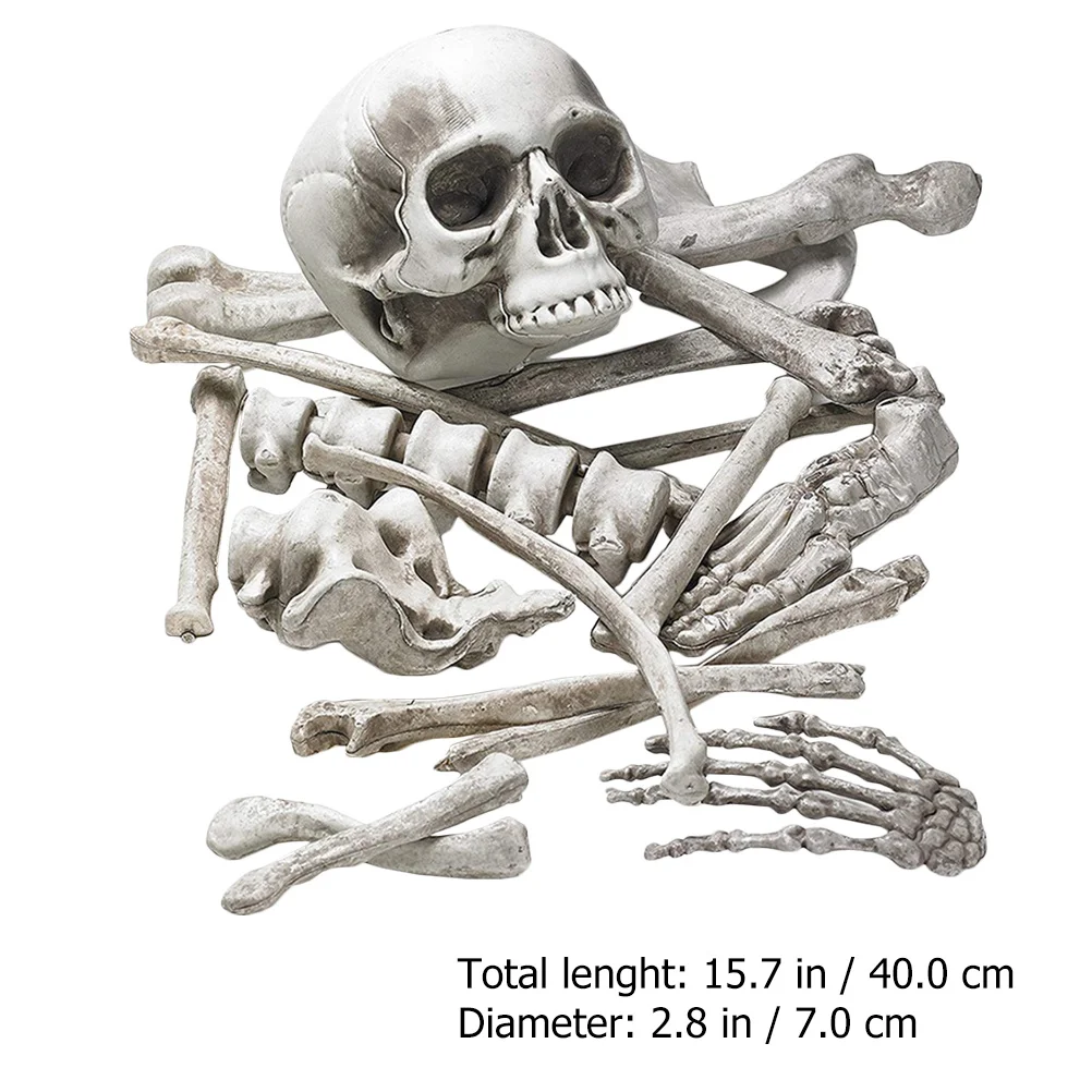 Halloween Bones Decoration Movable Fake Skull Scary Plastic Horror Props for Haunted Party Graveyard Theme