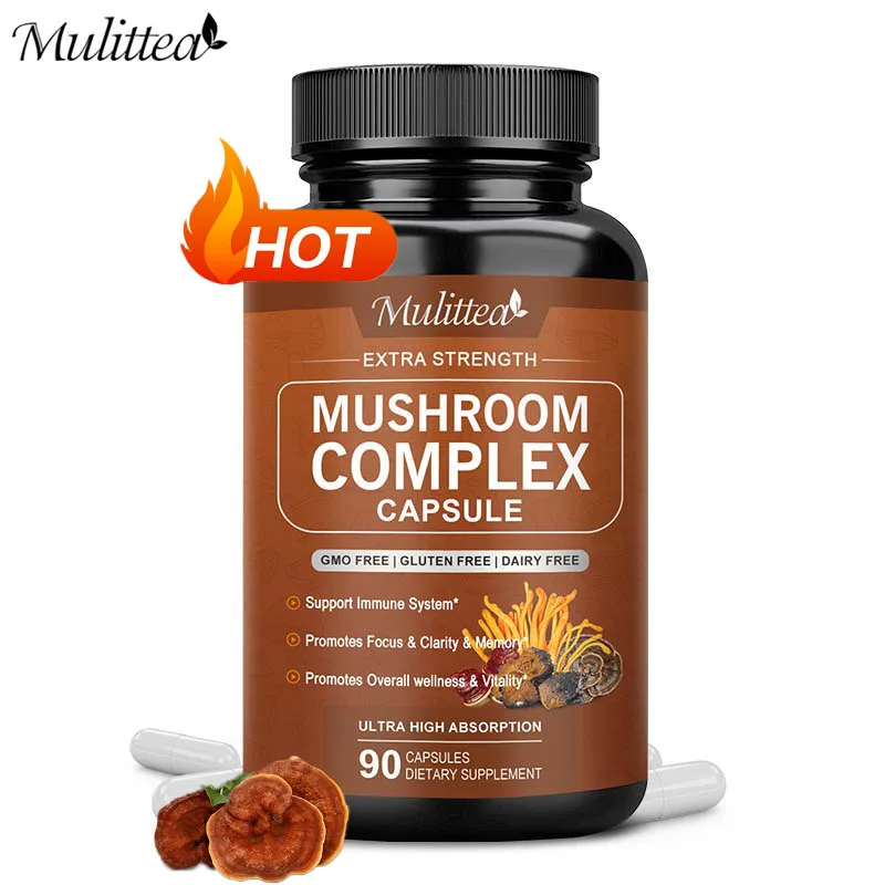 

Mulittea Mushroom Complex Capsules with Lions Mane, Chaga, Reishi Nootropic Brain for Memory and Focus Stress Relief