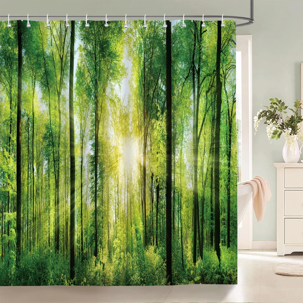 

High Quality Forest Nature landscape Fabric Shower Curtain Waterproof Printing Bath Curtains for Bathroom Decorate with Hooks
