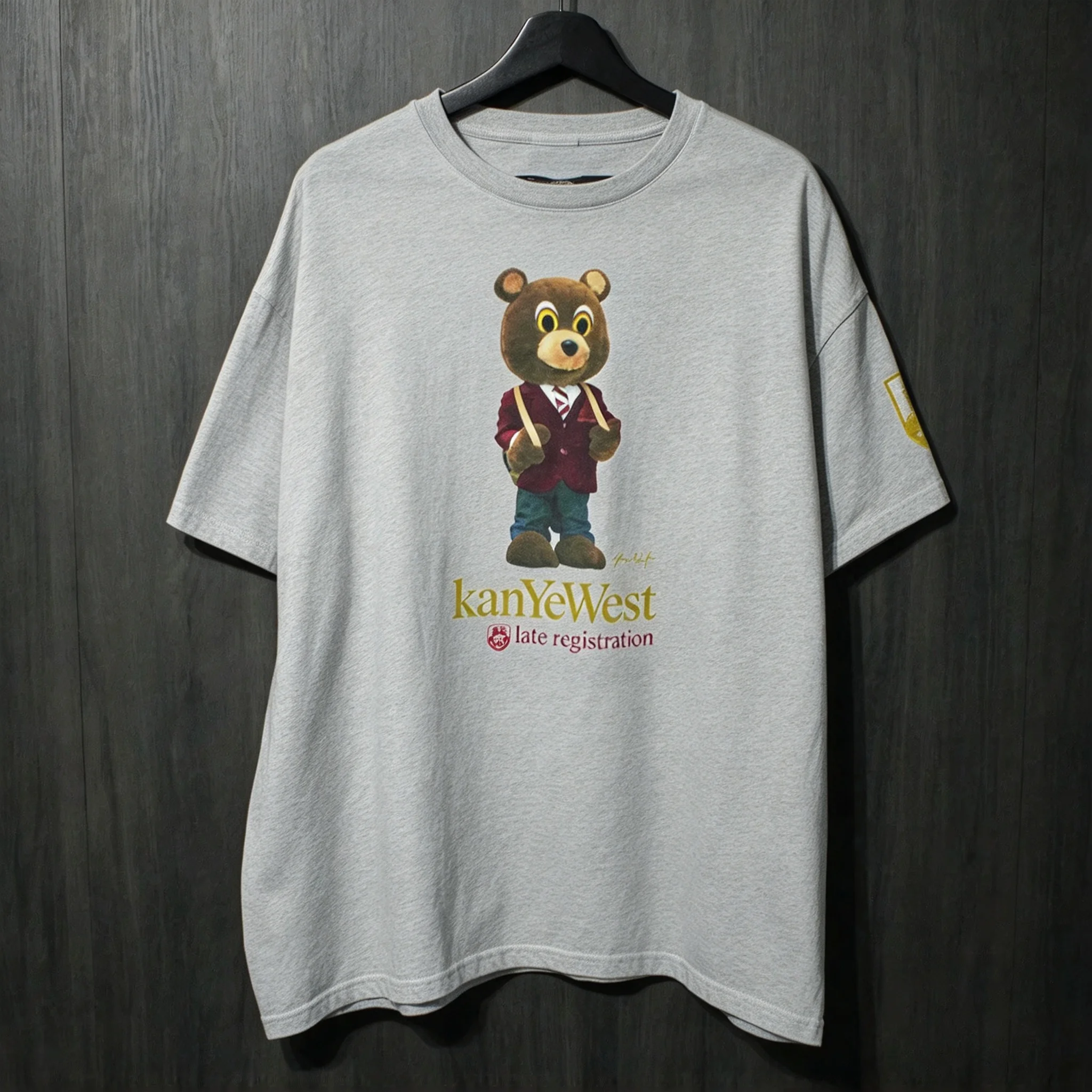2026 American Street Hip Hop Late Registration Bear Graphic T Shirt Oversized Women Men Cotton Streetwear Clothing