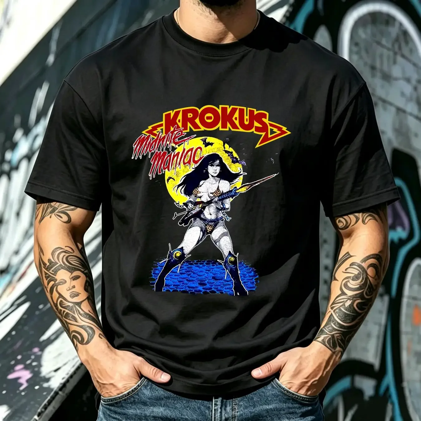 washed T Shirt Vintage 80s Krokus Band Medium Men 1985 Metal Rock Midnite Maniac long or short sleeves vintage Washed graphic