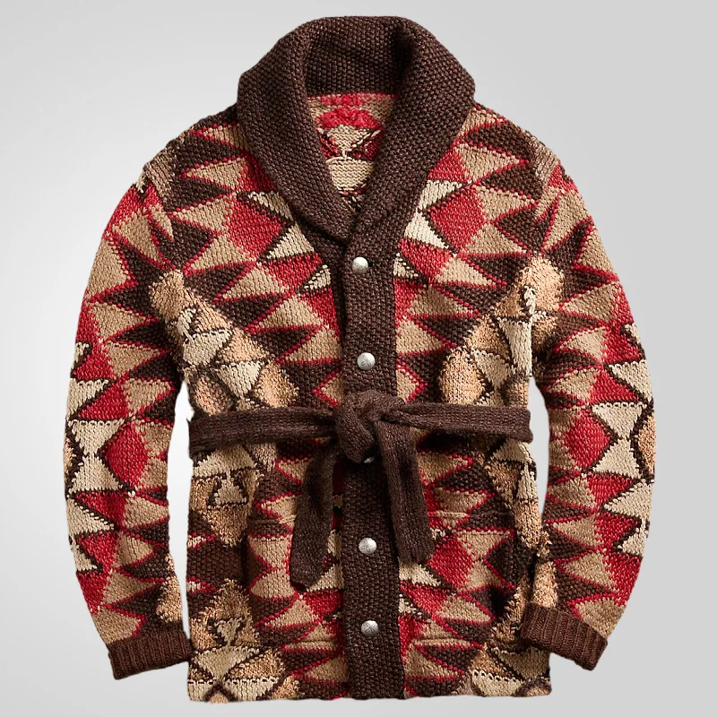 

Mens Clothing Retro Heavy Industry Jacquard Knitted Sweater Lace-up Medium and Long Thickened Sweater Jacket