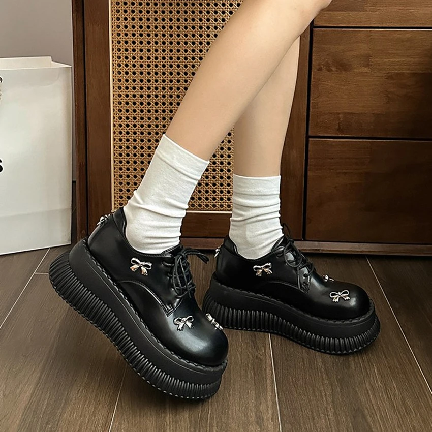 Spring and Fall Round Toe Butterfly Knot Women Pumps Thick Sole Chunky Heels Solid Color Up Ins Fashion Sweet Female Shoes New