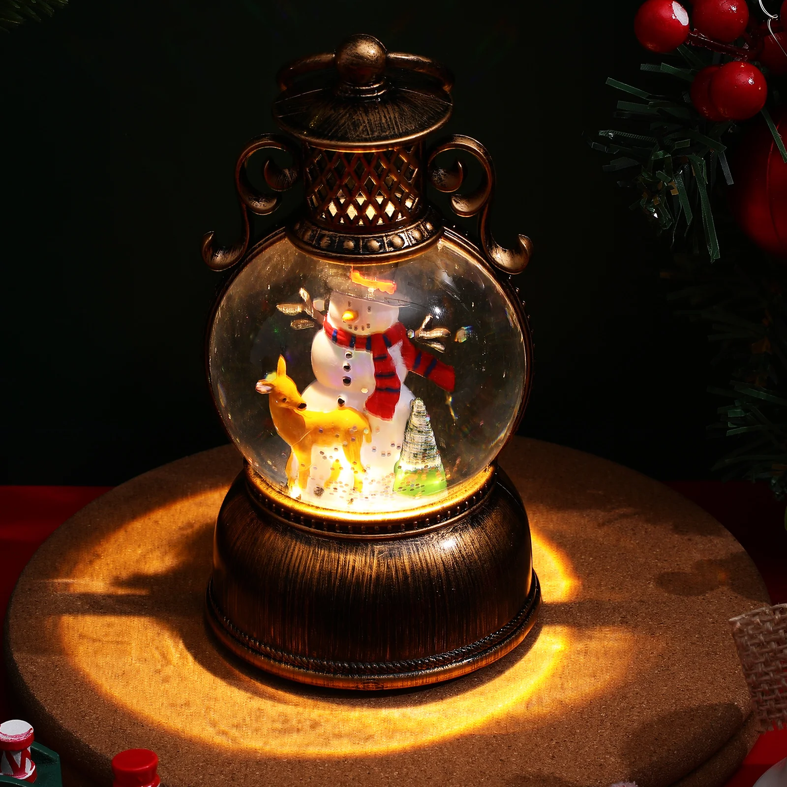 

Christmas Music Box Decor Lantern Decorations Plastic Indoor Child Rustic Musical Lighted Man Snow Globe Globes