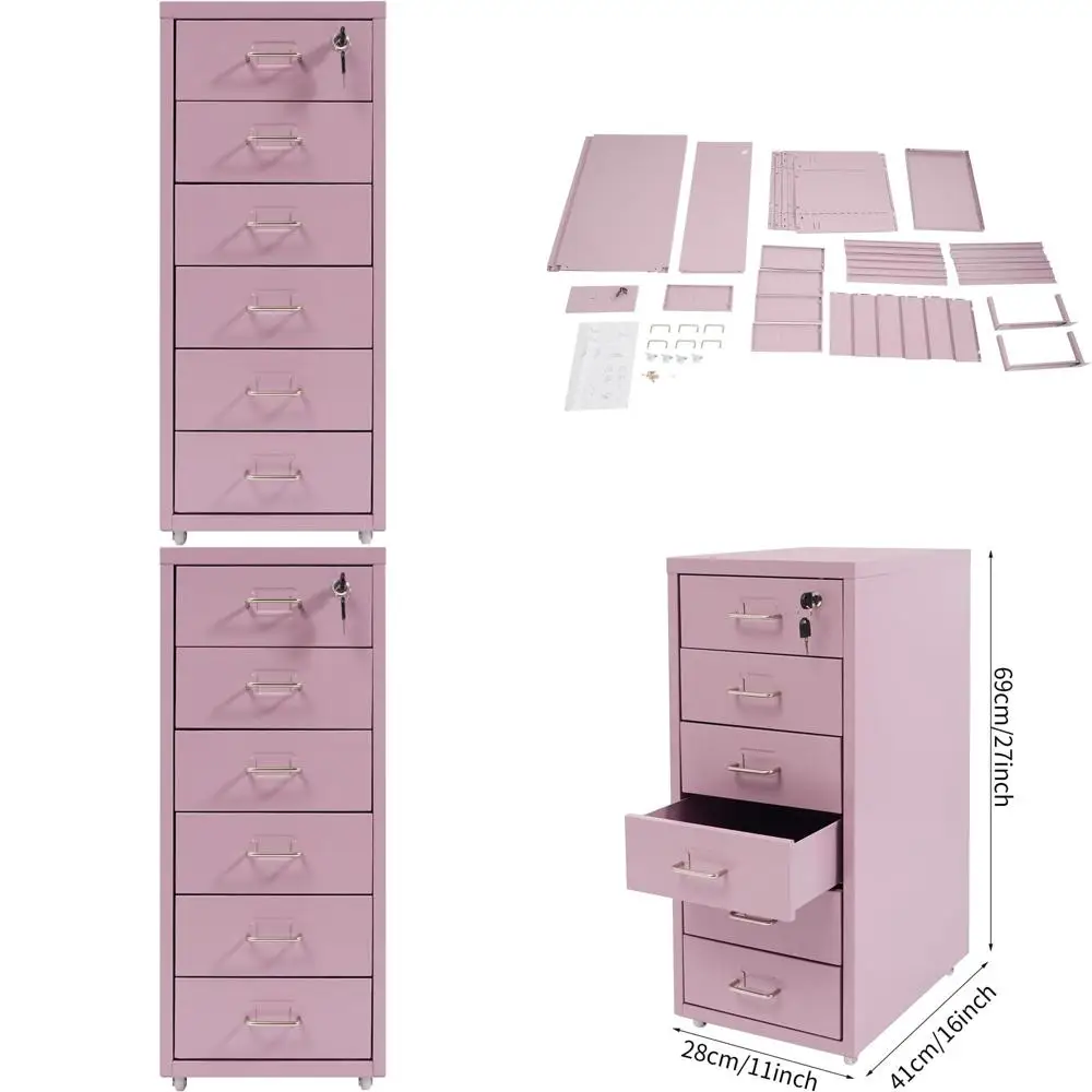 

Portable Metal Vertical File Cabinet with Lock, Purple, 11 x 16 x 27, for A4 and Legal Paper Storage