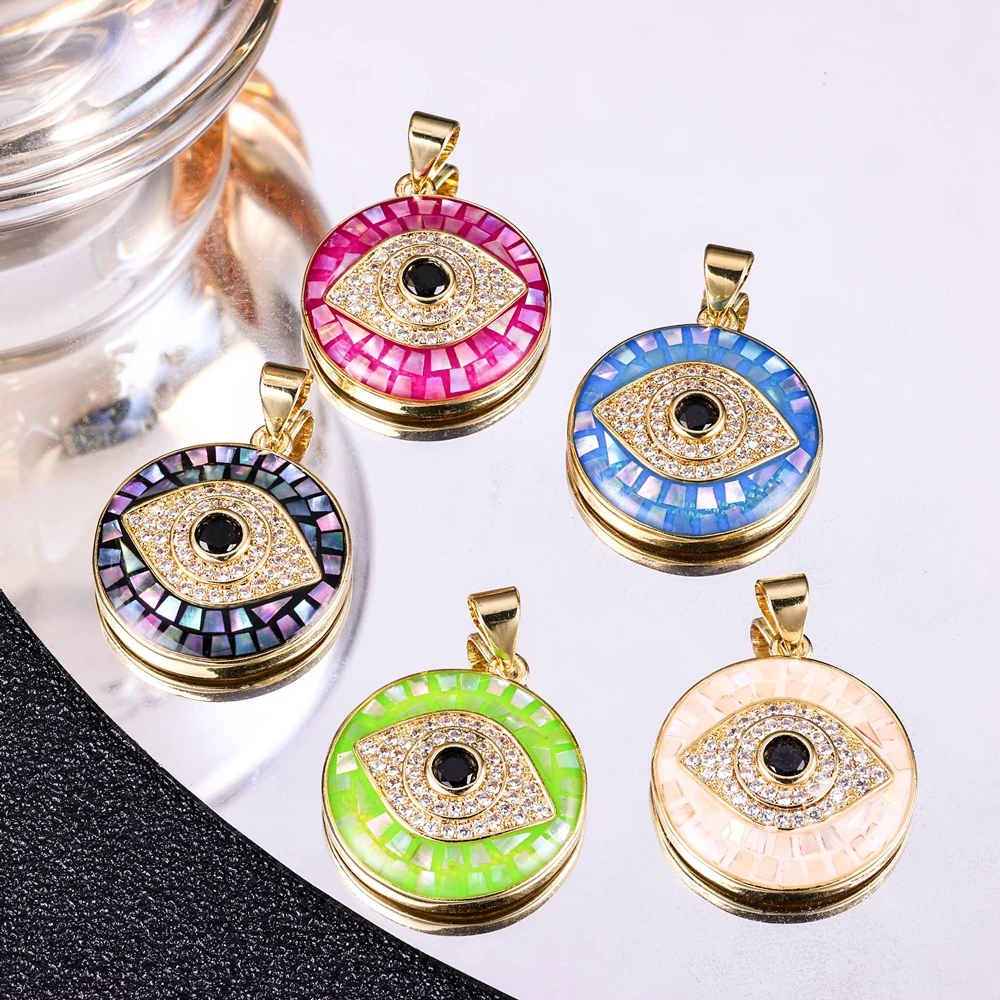 

Juya Handmade 18K Gold Plated Opal Shell Decorations Greek Evil Eye Charms For DIY Luxury Women Men Turkish Jewelry Making