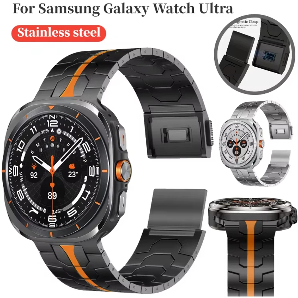 

Бесшовный ремешок из нержавеющей стали для Samsung Galaxy Watch Ultra, высококачественный сменный браслет для Watch Ultra 2025, 47 мм